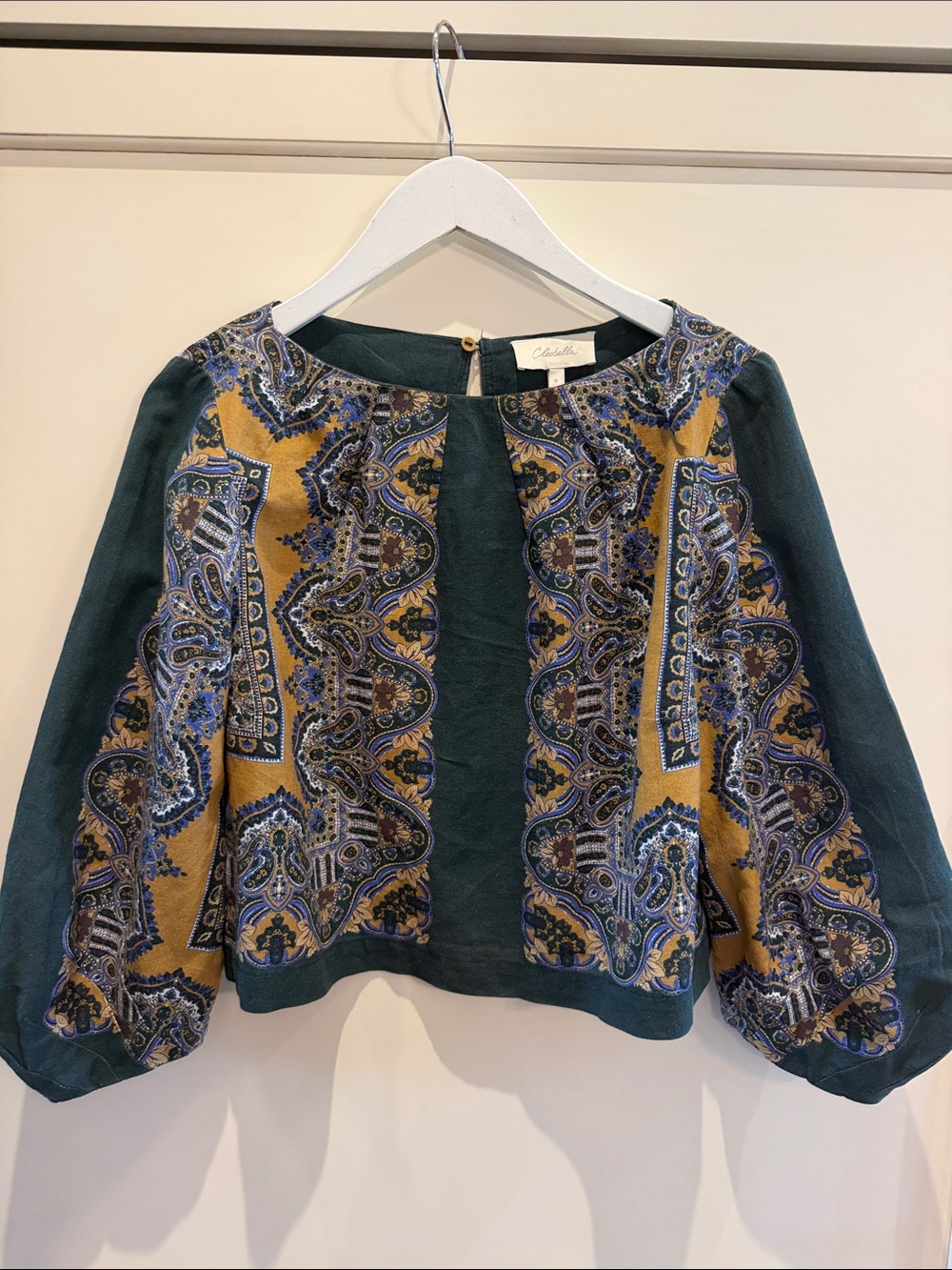 Cleobella Teal and Mustard Paisley Panel Crop Top